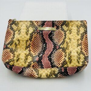Vince Camuto Cosmetic Bag Snakeskin Pattern Zipper Pouch Gold Trim